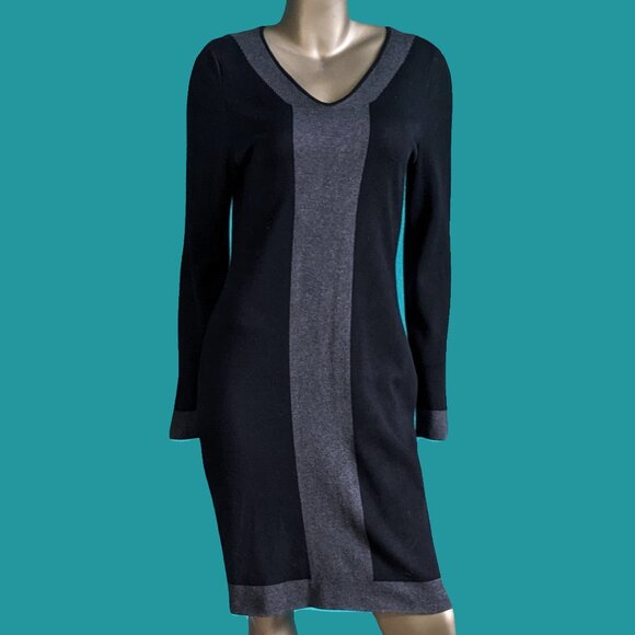 Max Studio Black & Gray Colorblock Sweater Dress Size L Preowned - Picture 1 of 3